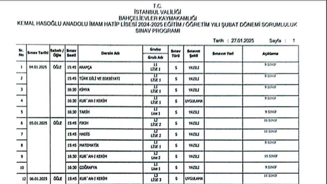 2024-2025 EĞİTİM ÖĞRETİM DÖNEMİ 2.DÖNEM SORUMLULUK SINAVLARI